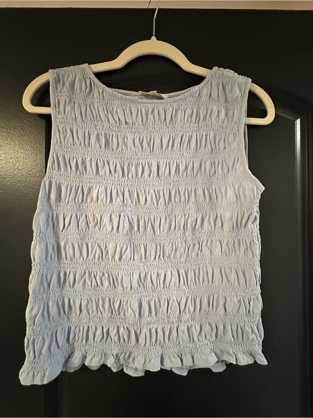 Madewell Light Blue Boatneck Sleeveless Smocked Tank Top